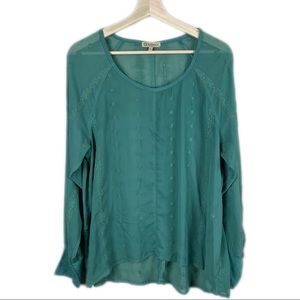 Democracy Green Embroidered Boho Blouse Size L